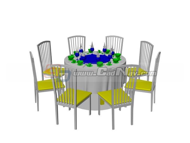 Restaurant banquet table sets 3D Model